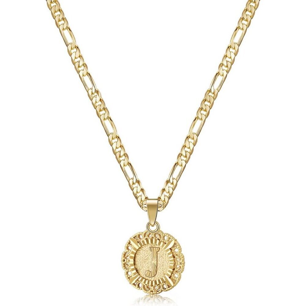Initial Necklaces for Women, 14K Gold Plated Round Letter Pendant Capital Monogr
